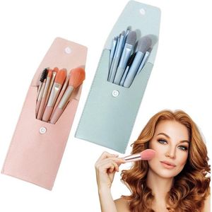 Make-upborstelset, 16 stuks/2 sets professionele make-upborstels met 2 stuks cosmeticatas, foundation borstel mengen blush concealers oogmake-up borstel set voor thuis reizen (roze en blauw)
