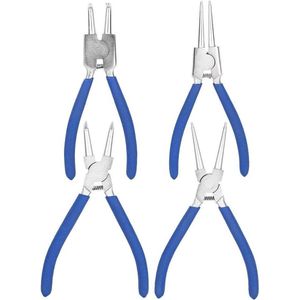 4-delige professionele 175 mm Borgringtangset | Met Interne Terugstelveer | Rechte en Gebogen Tangen | Voor Externe en Interne Demontage en Houder