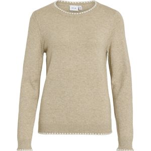 Vila - Trui Viril O-neck Detail Knit Top - Natural Melange - Dames