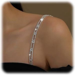 Allecto Plus - Beha met strassteentjes en verstelbare glinsterende schouderbanden - Antislip en stijlvol - Geschikt voor jurken en tops - Ideaal voor bruiloften en evenementen - Kleur: zilver - Maat: L.