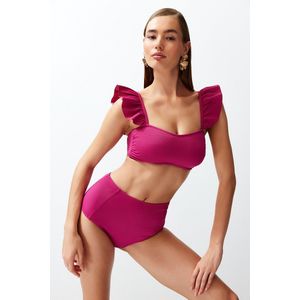 Trendyol Fuchsia Bralet Hipster Bikiniset Met Hoge Taille En Ruches Tbess22Bt0049