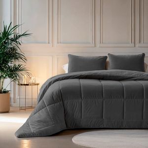 Zavelo - Easy All-in-one-Dekbed Velvet - Antraciet - Lits-Jumeaux (240x200 cm) - Wasbaar Dekbed