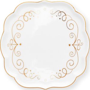 Pip Studio Royal winter white Teatip 10cm Wit porselein met gouden Krullen Ook als Petit Four bordje