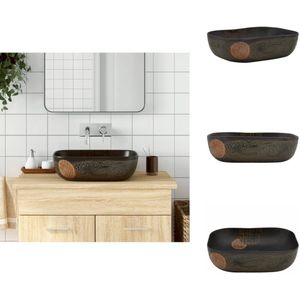 vidaXL Opzetwasbak - Opzetwasbakken - Wastafel - Wasbak - Opzetwasbak rechthoekig 48x37,5x13,5 cm keramiek zwart