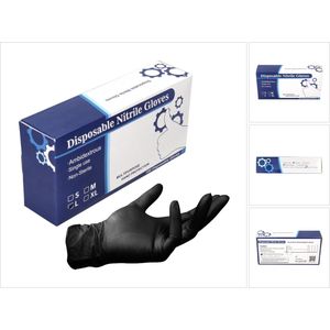 Nitril wegwerphandschoenen in dispenserdoos Zwart / Black 100 stuks Maat L / Large - niet steriel