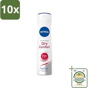 10 x NIVEA - Deodorant Spray - Droog Comfort - Antibacterieel - 150 ml - Grootverpakking - Deodorant Spray - Anti-transpirant Spray - Droog Comfort - 72 Uur Bescherming - Geur Neutraliseren