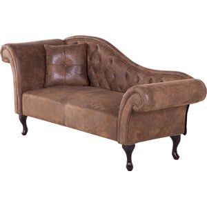 Linkszijdige chaise longue LATTES Kunstsuède Lichtbruin