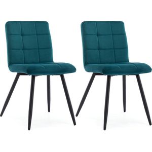 Set van 2 x Cubana Gestoffeerde Stoelen met Sterke Zwarte Stalen Poten, voor Keuken, Eetkamer, Lounge, Woonkamer, Receptie (Turquoise, Fluweel)