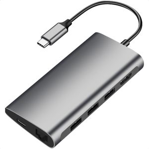 M-TECK 8-in-1 USB C Docking Station - Hub - 1 x HDMI Display - input voor 100W USB C Oplader - 3x USB 3.0 - SD/MicroSD Lezer - Ethernet Poort - geschikt voor alle type Laptops en MacBooks