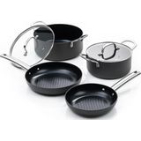 ISENVI Murray Super Combi - Pannenset 4 delig - RVS grepen - Antraciet - Keramisch - 100% PFAS, PTFE en PFOA vrij - 100% duurzaam - Unieke Antiaanbaklaag - Non-stick bodem - Vaatwasbestendig - Geschikt voor alle warmtebronnen inclusief inductie