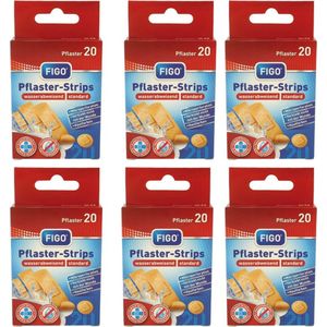Figo | 6 x 20 pleisters strips | wondpleister assorti | vier verschillende maten | waterbestendig | multipack