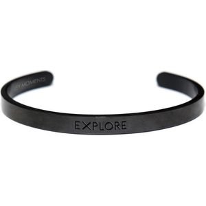 Key Moments for Men 8KM BM0003 - Stalen open bangle met tekst - Explore - One-size - Zwart