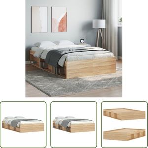 The Living Store Bedframe Sonoma Eiken - Logeerbed met Opbergruimte - 193 x 123 x 35 cm (L x B x H) - Multiplex Lattenbodem - Hoge Kwaliteit Hout - Matras Apart Verkrijgbaar