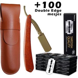 BOZANA® - Premium Shavette - Klassiek Scheermes - Barbier - 100 Double Edge Scheermesjes - Inclusief Opbergetui - Combi - Set - Baard - Contouren - Vlijmscherp - Gouden Afwerking - Sterke Magneten