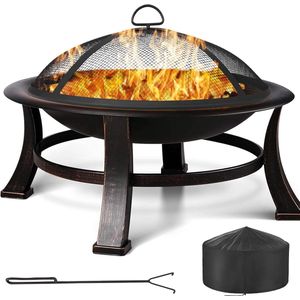 MERKLOOS-6 cm Vuurschaal met Vonkenbescherming en Grillrooster – Multifunctionele Vuurkorf voor Tuin, Inclusief Waterdichte 600D Oxford Hoes voor Bescherming