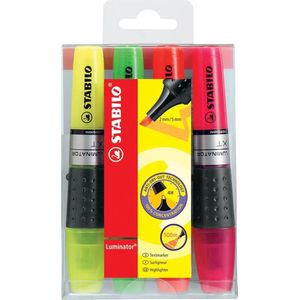 STABILO LUMINATOR - Markeerstift - Extra Grote Inkttank - Etui Met 4 Kleuren