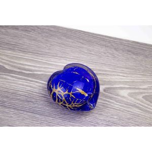 Mini Urn Hart van Loranto Glas blauw met bladgoud 11x11cm