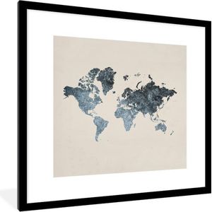 Fotolijst incl. Poster - Wereldkaart - Grijs - Zilver - 40x40 cm - Posterlijst
