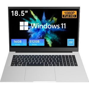 Laptop - 18.5"" FHD IPS - 16 GB RAM - 512GB SSD - Twin Lake N150 - Windows 11 - Vingerafdrukontgrendeling - Met AZERTY-Toetsenbordsticker - Grijs