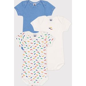 Petit Bateau Set van 3 katoenen body's met korte mouwen en skateprint voor baby's Jongens Rompertje - Meerkleurig - Maat 80