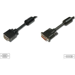 Digitus AK-320300-020-S DVI-kabel DVI / VGA Adapterkabel DVI-I 24+5-polige stekker, VGA-stekker 15-polig 2.00 m Zwart S