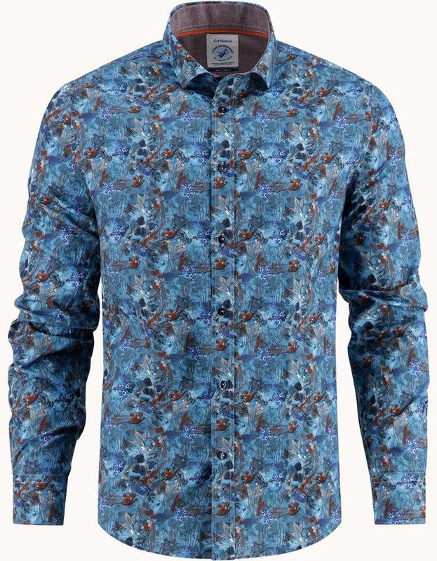 A Fish Named Fred - Shirt Watercolor Highland Jeans - Blauw - Lange Mouw Overhemd