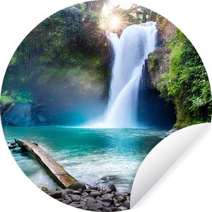 Behangcirkel - Waterval - Rots - Landschap - Stenen - 80x80 cm - Zelfklevend behang - Behangcirkel zelfklevend - Rond behang - Cirkel behang - Ronde schilderijen