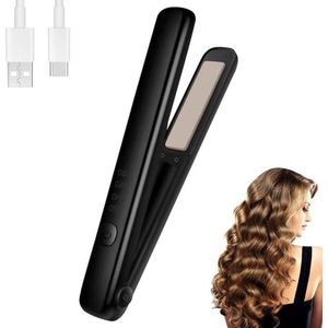 Stijltang 2-in-1 mini-stijltang met 4 temperaturen - Draadloos - LCD-display - USB-C opladen - Voor dik krullend en zeer lang haar