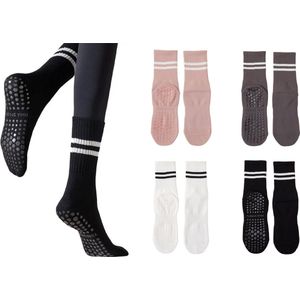 4 Paar - Dames Meisjes Antislip Sokken - Yoga Sport sokken - Zwart Wit Roze - Maat 35-38