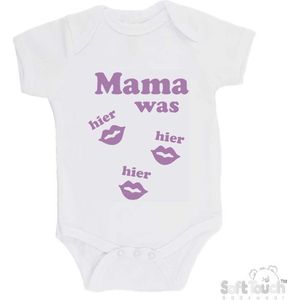 100% katoenen Romper ""Mama was hier hier hier"" Unisex Katoen Wit/lila Maat 62/68