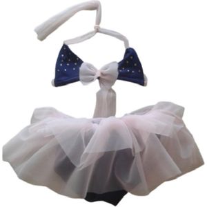 Maat 56 Luxe Bikini blauw  met steentjes Baby en kind donkerblauw zwemkleding roze strik