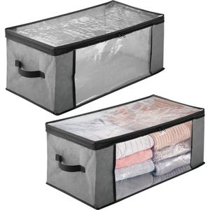 Opbergbox voor kleding accessoires en beddengoed - met ritssluiting linnen - antraciet zwart - 2 stuks.