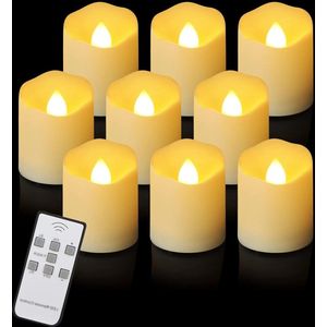 LED Waxinelichtjes - Kerst LED Waxinelicht CR2450 Met Timerfunctie - Batterijkaars Met Vlam Afstandsbediening - Timer Voor Kerstmis Halloween - Buiten Binnen Decoratie - Werkt Op Batterijen - 9 Stuks