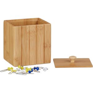 Relaxdays opbergbox met deksel - kleine houten kistje - voorraadbox - kist bamboe hout