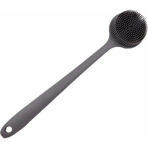 Siliconen body wash borstel met lange steel - rugscrub en badborstel - exfoliërende borstel voor thuisgebruik - rugreinigingsborstel - unisex - grijs