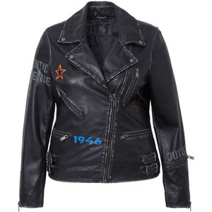 Angel of Style Angel of Style - Dames - Leren jas bikerjas moderne print - Zwart - Maat 54
