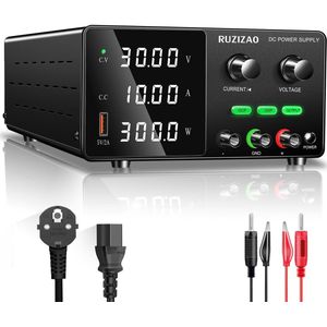 Laboratoriumvoeding DC 30V 10A verstelbaar met USB-poort en LED-display