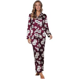 Pastunette Premium - Pyjama - Burgundy Dream - Satijn - Doorknoop - Maat 36