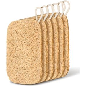 Zeynomax - Loofah Sponges 6 stuks | Natuurlijk Loofa Materiaal voor Afwassen en Peeling | 11 x 7.5 cm | Geschikt voor Keuken, Badkamer, Kamperen (Natuurlijke kleur)