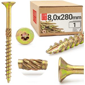 LUN FIX - Houtschroef conisch frezen 08x280 - voor het bevestigen van hout - 1 stuk