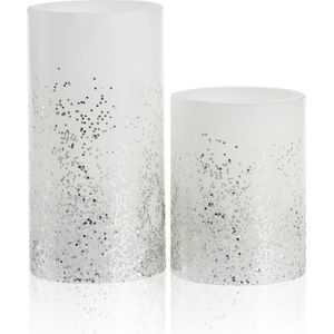 Pauleen - Glowing Glitter - Wax LED Kaarsen - Wit/Zilver - Set van 2