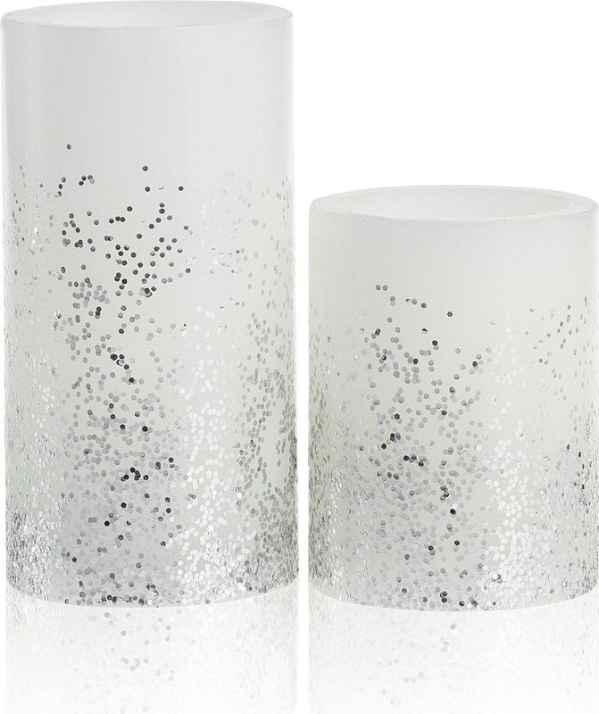 Pauleen - Glowing Glitter - Wax LED Kaarsen - Wit/Zilver - Set van 2