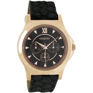 OOZOO Timepieces - Rosé goudkleurige horloge met zwarte leren band - C6574