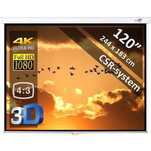 Manueel Projectiescherm (4:3) - 120""/3m05 - 244 x 183 cm - mét CSR systeem - WITTE behuizing