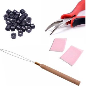 Combo Set Microring Extensions - 150 stuks Microringen met siliconen kleur Zwart + Microring Loopnaald + Microring inzettang Gebogen + Snelgids Microring Extensions + 2 Hairgrippers
