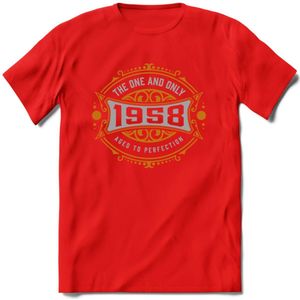 1958 The One And Only T-Shirt | Goud - Zilver | Grappig Verjaardag  En  Feest Cadeau | Dames - Heren | - Rood - XL