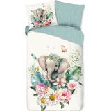 Good Morning Kinderdekbedovertrek ""bloemen met een olifant"" - Multi - (140x200/220 cm) - Katoen