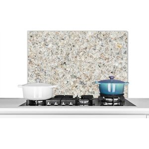 Spatscherm Keuken - Kookplaat Achterwand - Spatwand Fornuis - 90x60 cm - Graniet print - Wit - Grijs - Steen - Aluminium - Wanddecoratie - Muurbeschermer - Hittebestendig