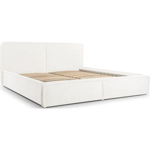 InspireME - Bed 04 - Tweepersoonsbed met Fluwelen Bekleding - 140x200 cm - Verstelbaar en Comfortabel - Pastelkleuren - Wit (Poso 38)