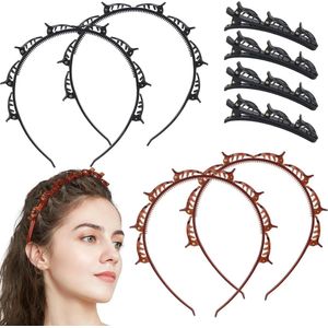 Allecto plus - Haarbanden met klemmen en haarspelden voor dames en meisjes (zwart + bruin), set van 4 stuks